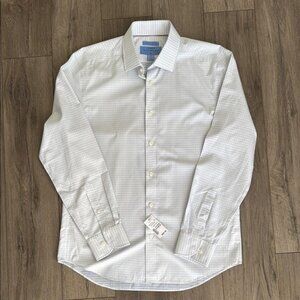 NWT men s James Tattersall White and Light Blue Business Dressy Button Down